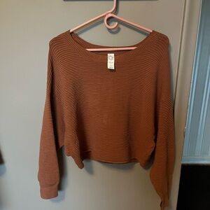Aerie Offline Burnt Orange Cropped Sweater Crewneck
